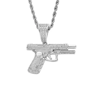 Trendy Hip Hop Gold Plated Men Gold Silver Iced Out Gun Diamond Pistol Pendant Charm Jewelry Necklace