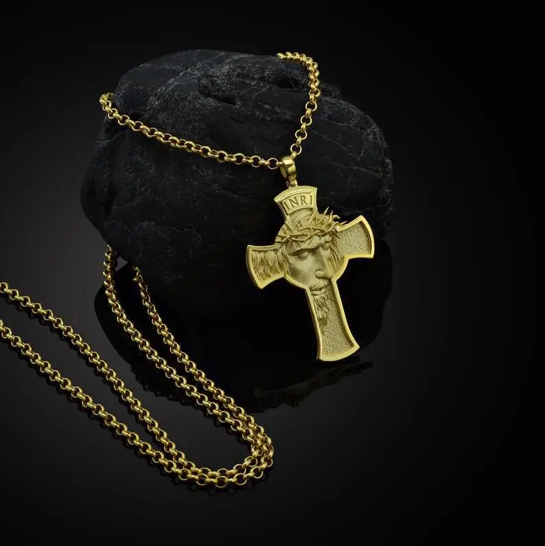Kristna smycken för män taggtrådshalsband jesus kors halsband
