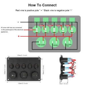 Vattentät DC 12V 24V  Panel för Marina Båtar  8 St Led Switchar 4.2A USB Ladduttag Kontrollpanel